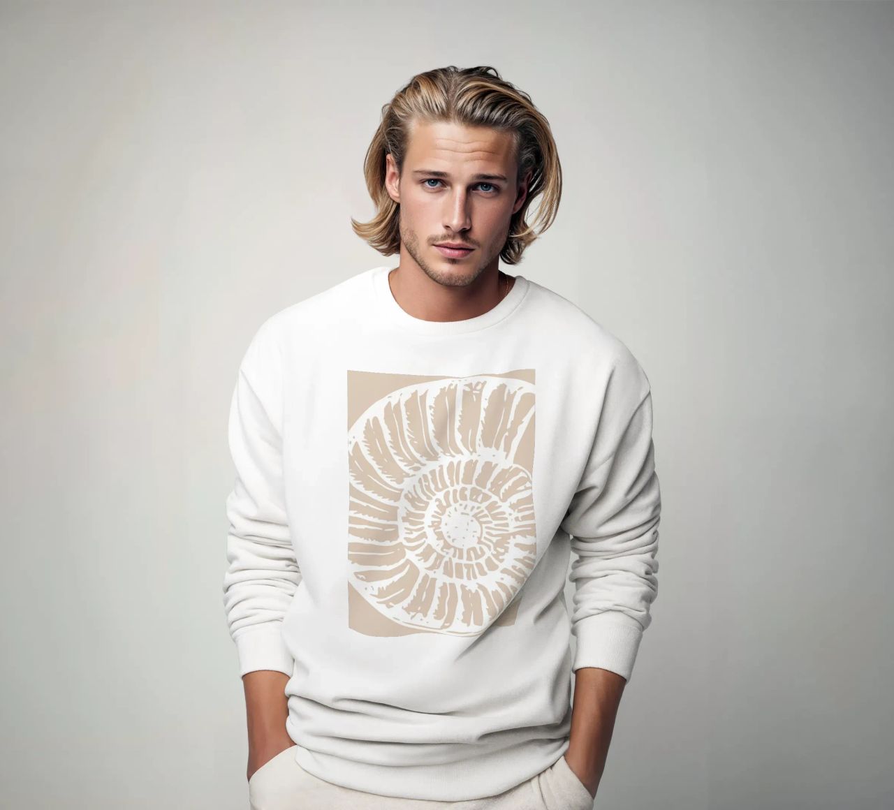 Nautilus Shell Beige Print - Minimalist Ocean Art sudadera de ClubArt