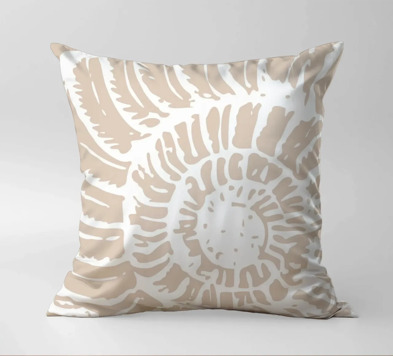 Nautilus Shell Beige Print - Minimalist Ocean Art decorative cushion by ClubArt