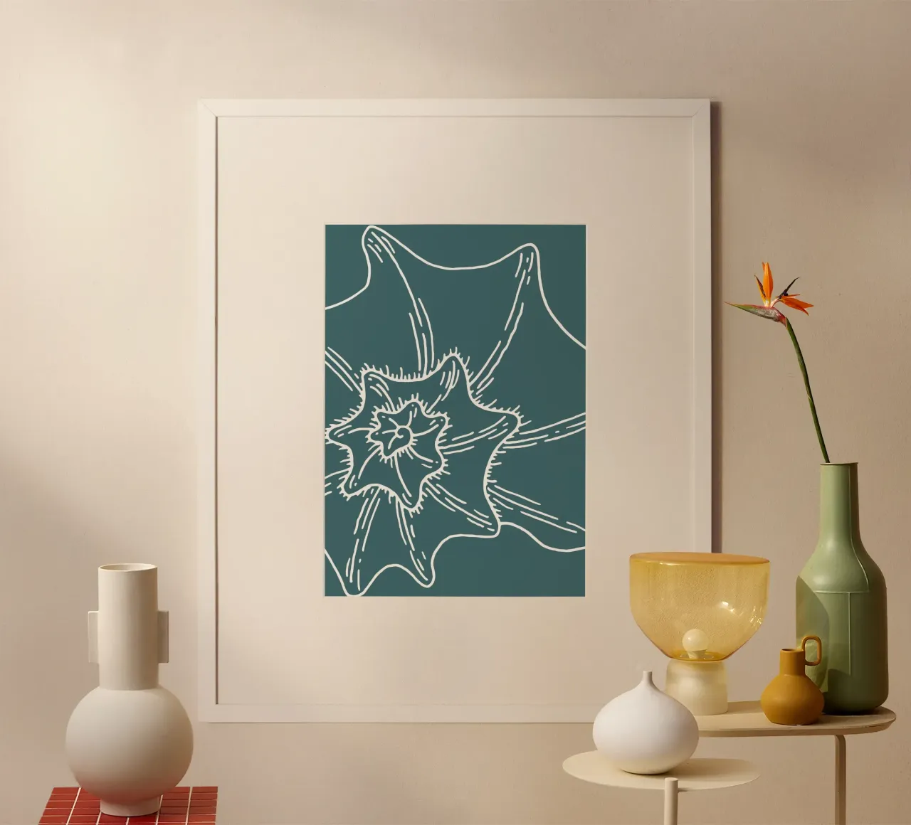 Arte della linea di conchiglie a spirale - Decorazione per la casa costiera verde acqua poster da ClubArt