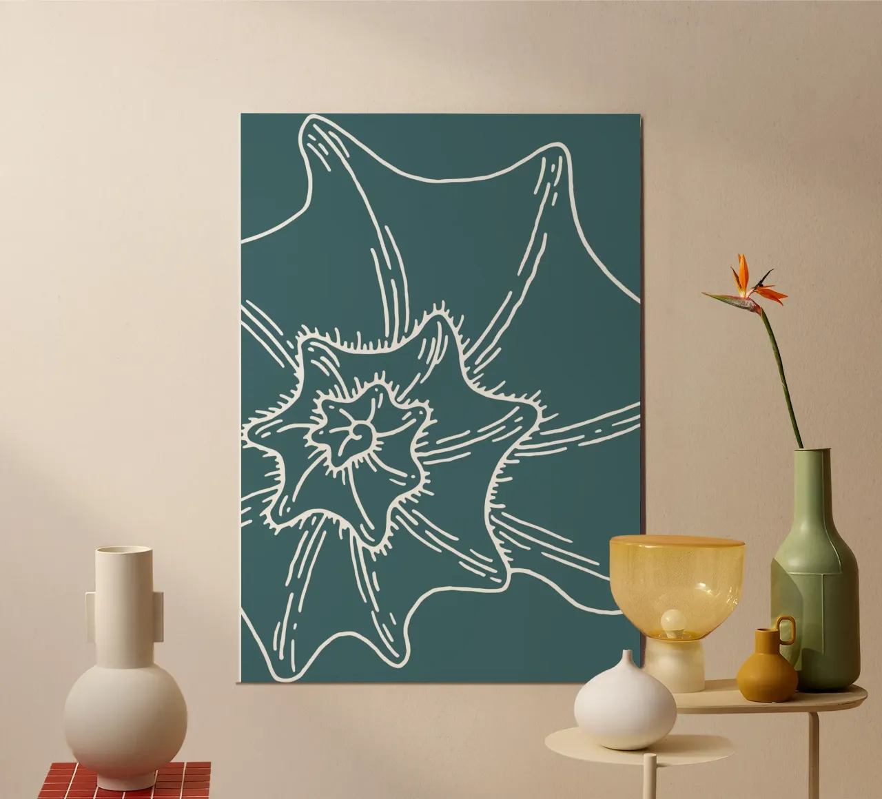 Arte della linea di conchiglie a spirale - Decorazione per la casa costiera verde acqua poster da ClubArt