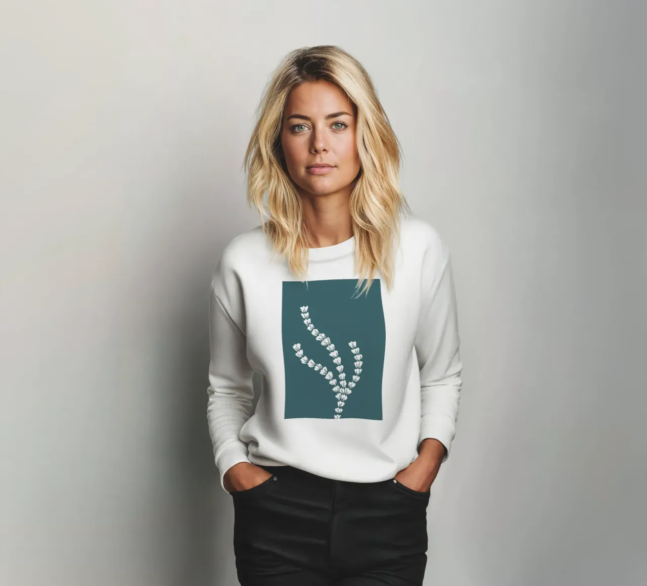 Stylized Seaweed Motif Print - Teal Coastal Art sweatshirt by ClubArt