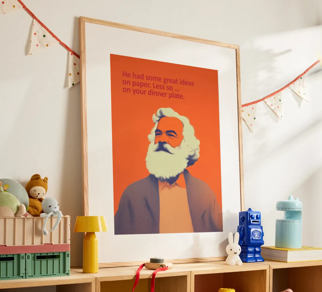Karl Marx | Filosofia con umorismo poster con telaio in plastica da Autofocus