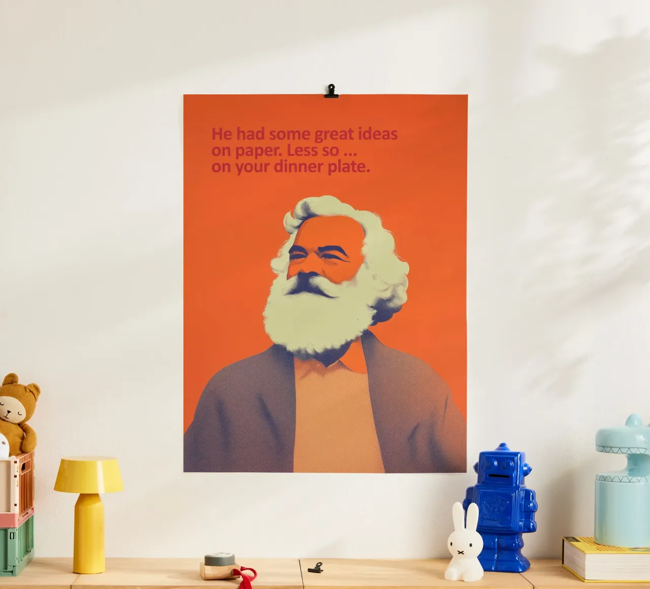 Karl Marx | Filosofia con umorismo poster con telaio in plastica da Autofocus