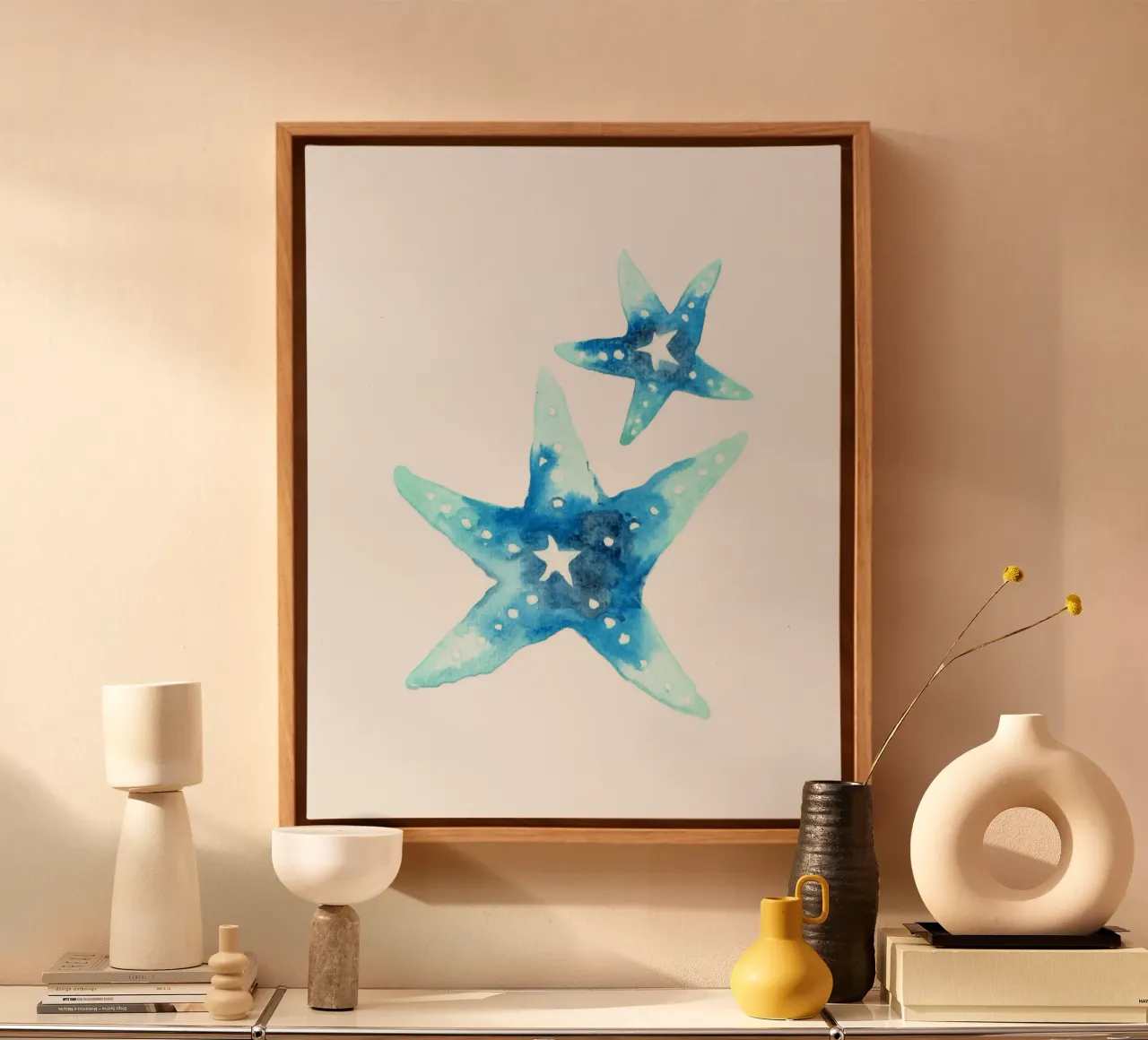Azure zeester Afdrukken - Kust Marine Kunst canvas met Baklijst van ClubArt