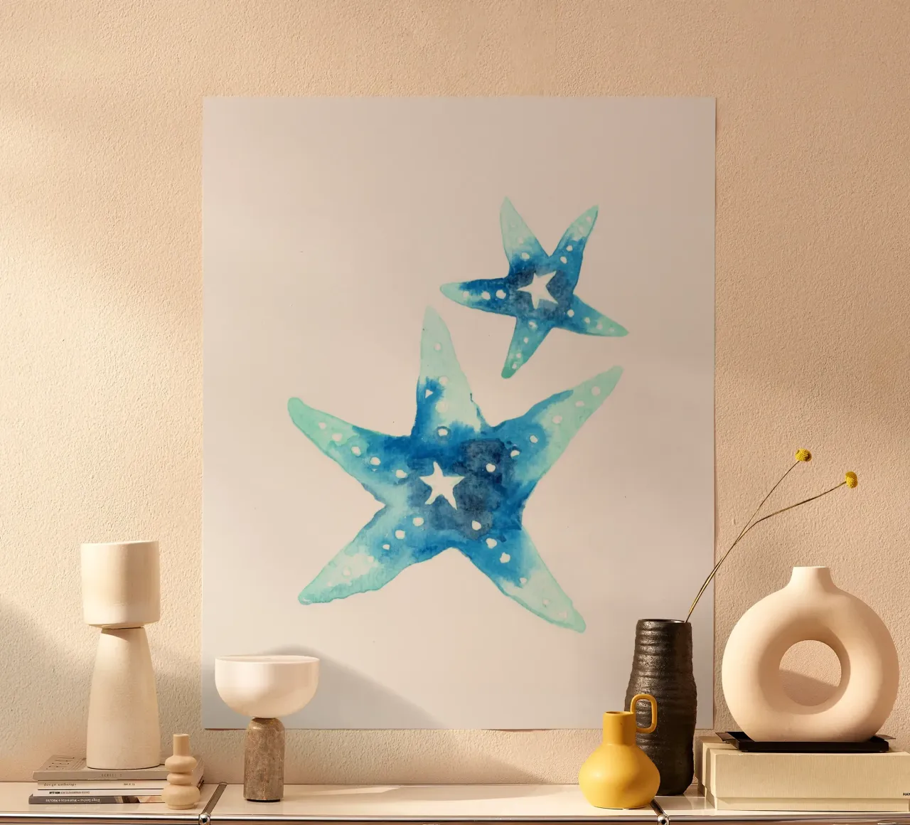 Azure zeester Afdrukken - Kust Marine Kunst poster met aluminium frame van ClubArt