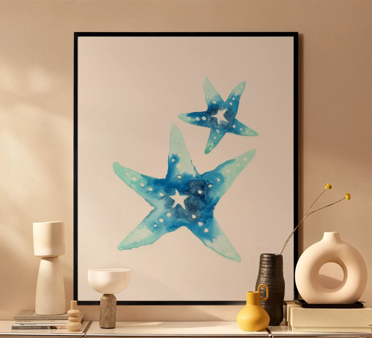 Azure zeester Afdrukken - Kust Marine Kunst poster met aluminium frame van ClubArt