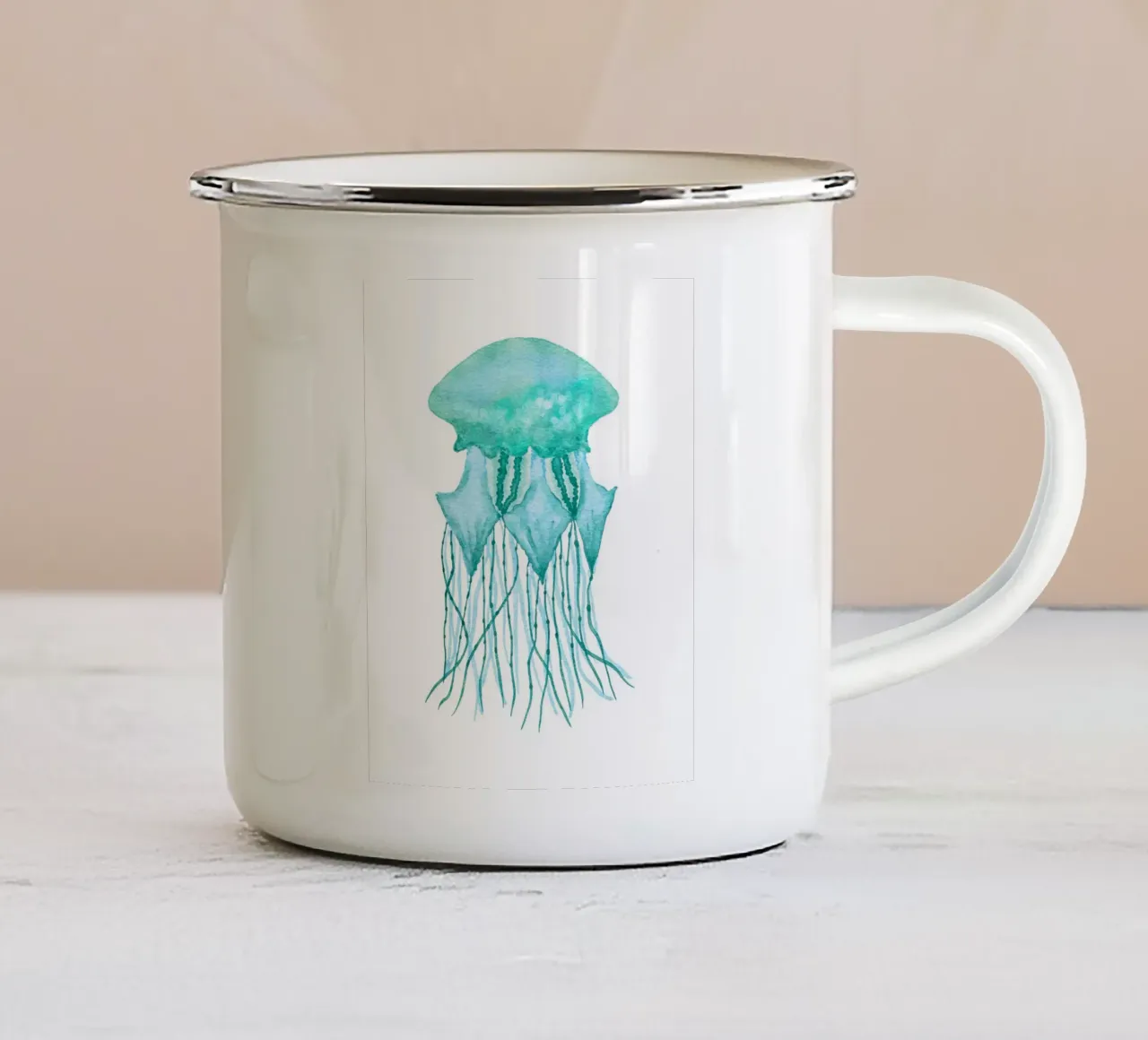Aqua Jellyfish Watercolor Print - Ethereal Ocean Art enamel mug by ClubArt