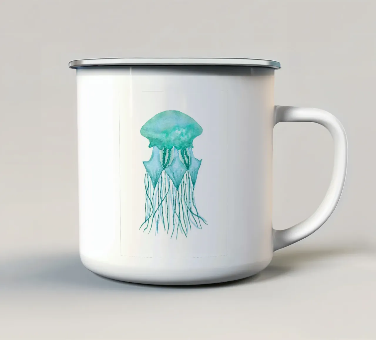 Aqua Jellyfish Watercolor Print - Ethereal Ocean Art enamel mug by ClubArt