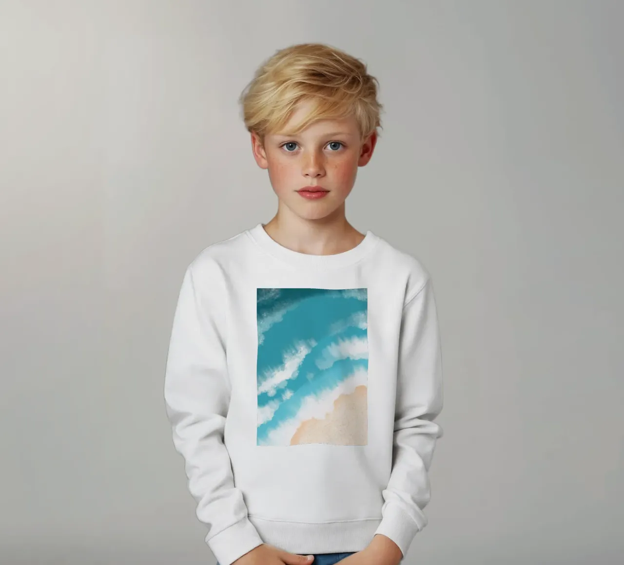 Aerial Beach Waves Art Print - Coastal Ocean View kids sweatshirt by ClubArt