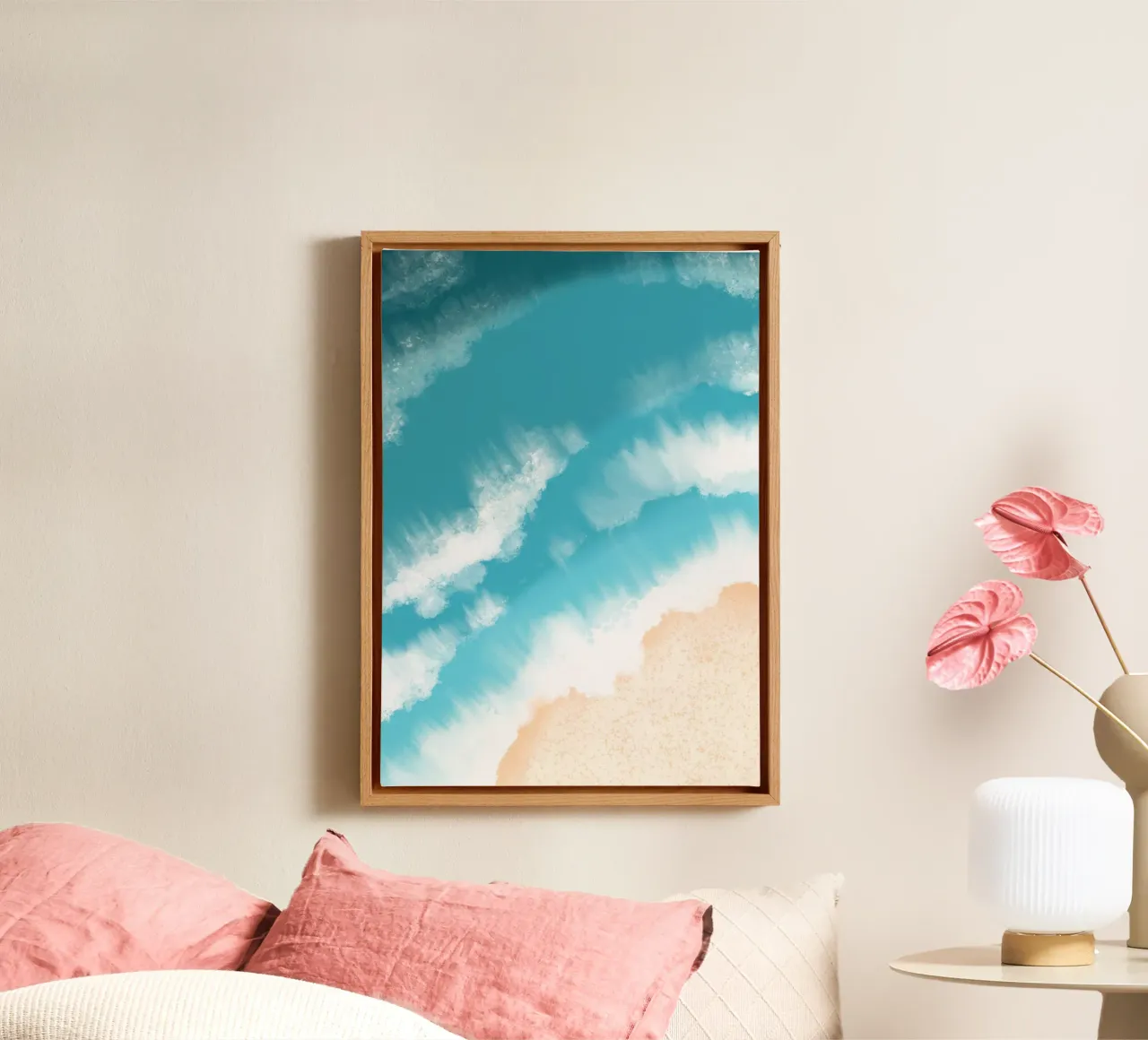 Aerial Strandgolven Kunstdruk - Kust Zeezicht canvas met Baklijst van ClubArt