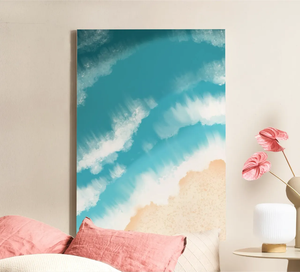 Aerial Strandgolven Kunstdruk - Kust Zeezicht canvas met Baklijst van ClubArt