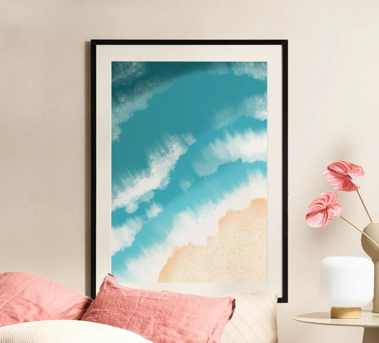 Stampa d'arte Aerial Beach Waves - Vista sull'oceano costiero poster da ClubArt