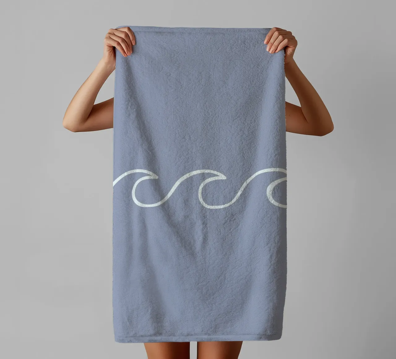 Minimalist Ocean Waves Line Art - Serene Gray Blue towel by ClubArt