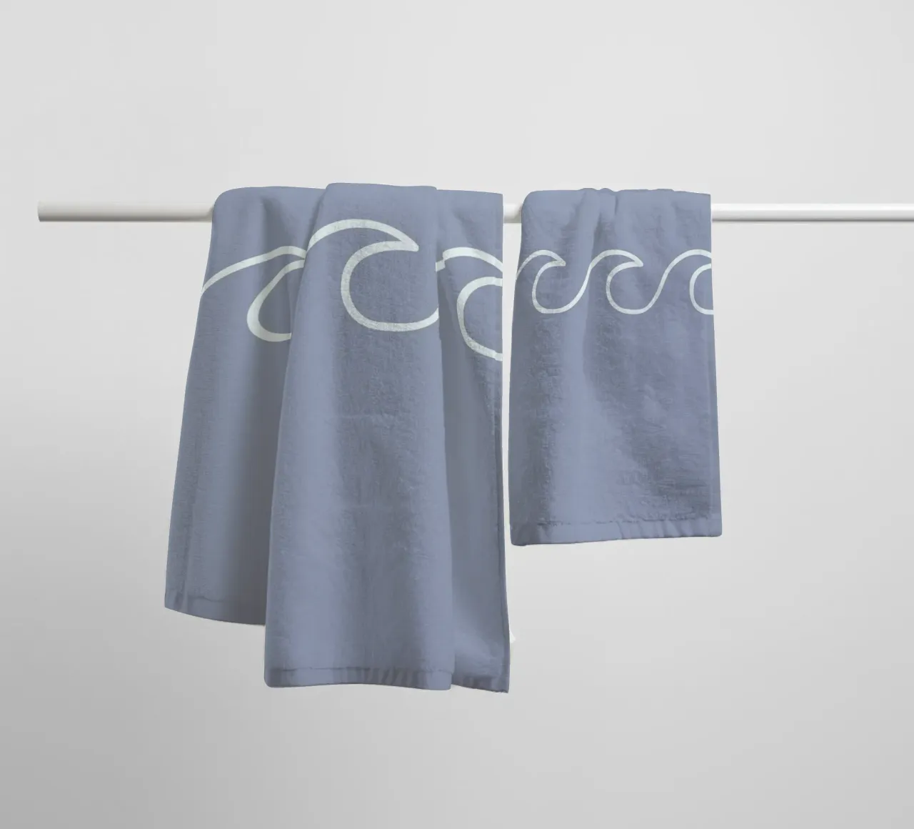 Minimalist Ocean Waves Line Art - Serene Gray Blue towel by ClubArt