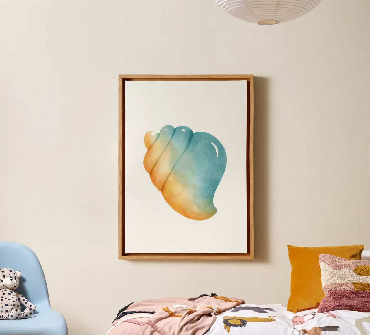 Ombre Zeeschelp Aquarel Print - Kuststrand Kunst canvas met Baklijst van ClubArt