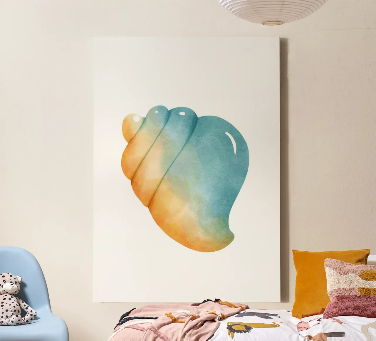 Ombre Zeeschelp Aquarel Print - Kuststrand Kunst canvas met Baklijst van ClubArt