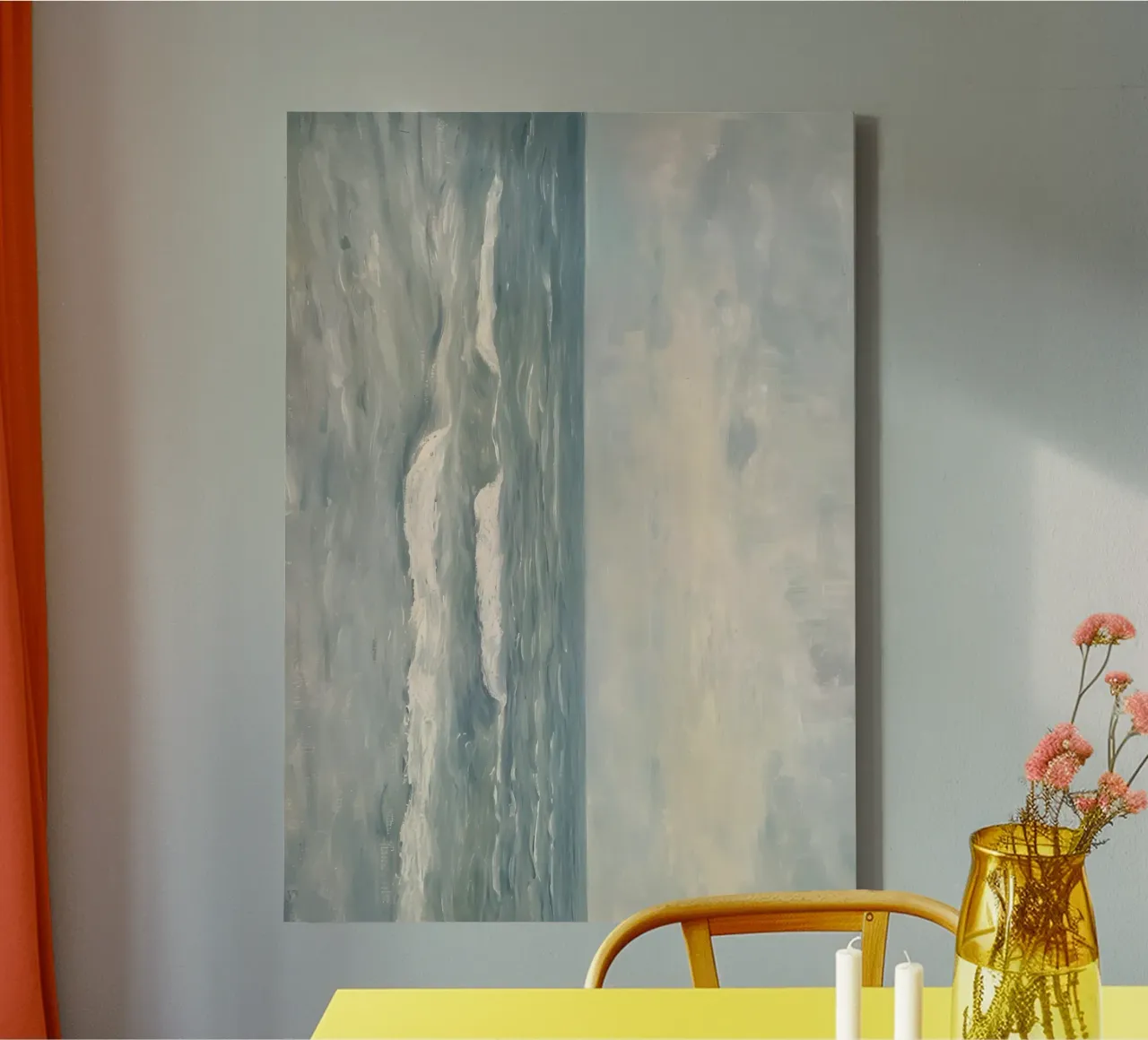 Zeegezicht met mistige oceaangolven - impressionistische kunstdruk canvas met Baklijst van ClubArt