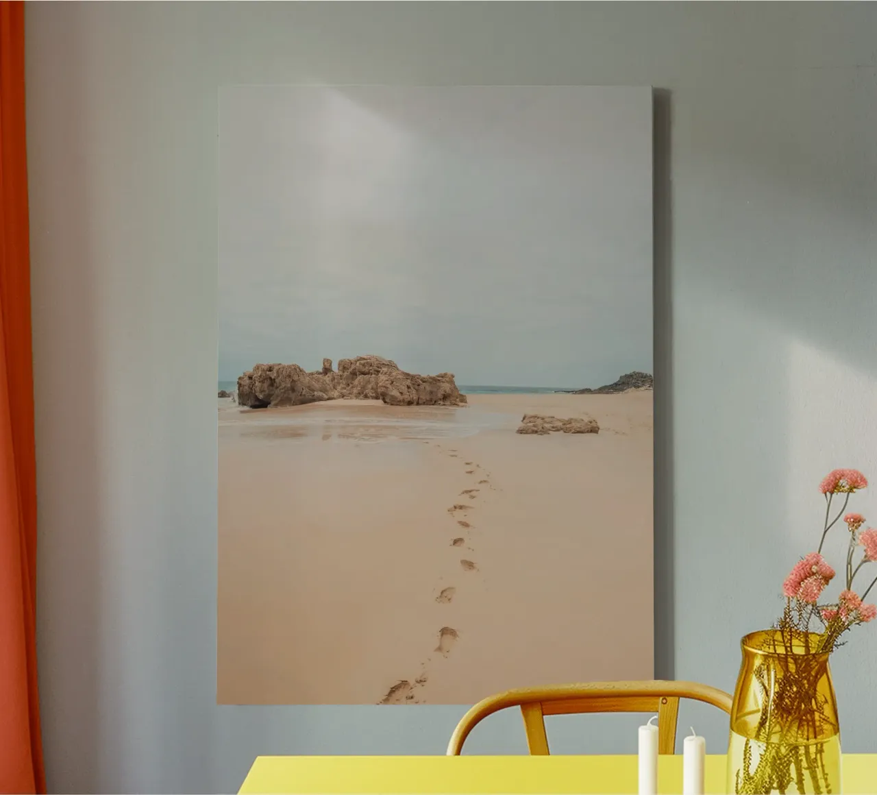Footprints on Deserted Beach - Coastal Serenity Art canvas with Floater frame by ClubArt