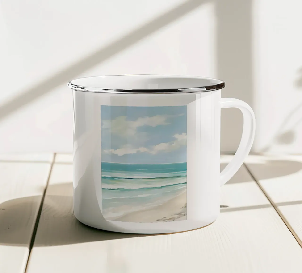 Scena di spiaggia serena - Arte dell'oceano turchese tazza in smalto da ClubArt