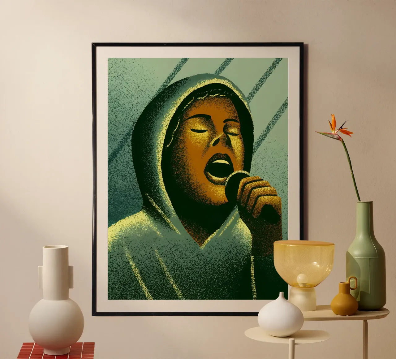 Persone che cantano poster con telaio in legno da SOUL SHOP