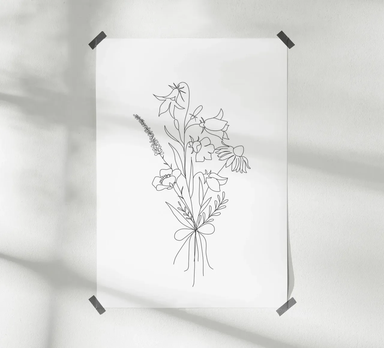 Small Wildflowers Minimalist Line Art poster con telaio in alluminio da Nadjaa