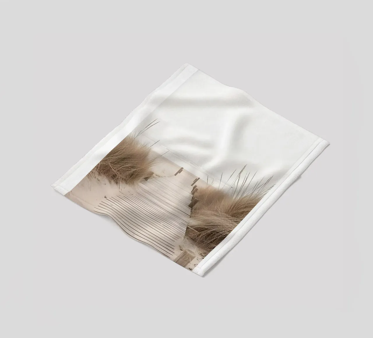 Serene Beach Boardwalk Print - Minimalist Coastal Path fleece blanket by ClubArt