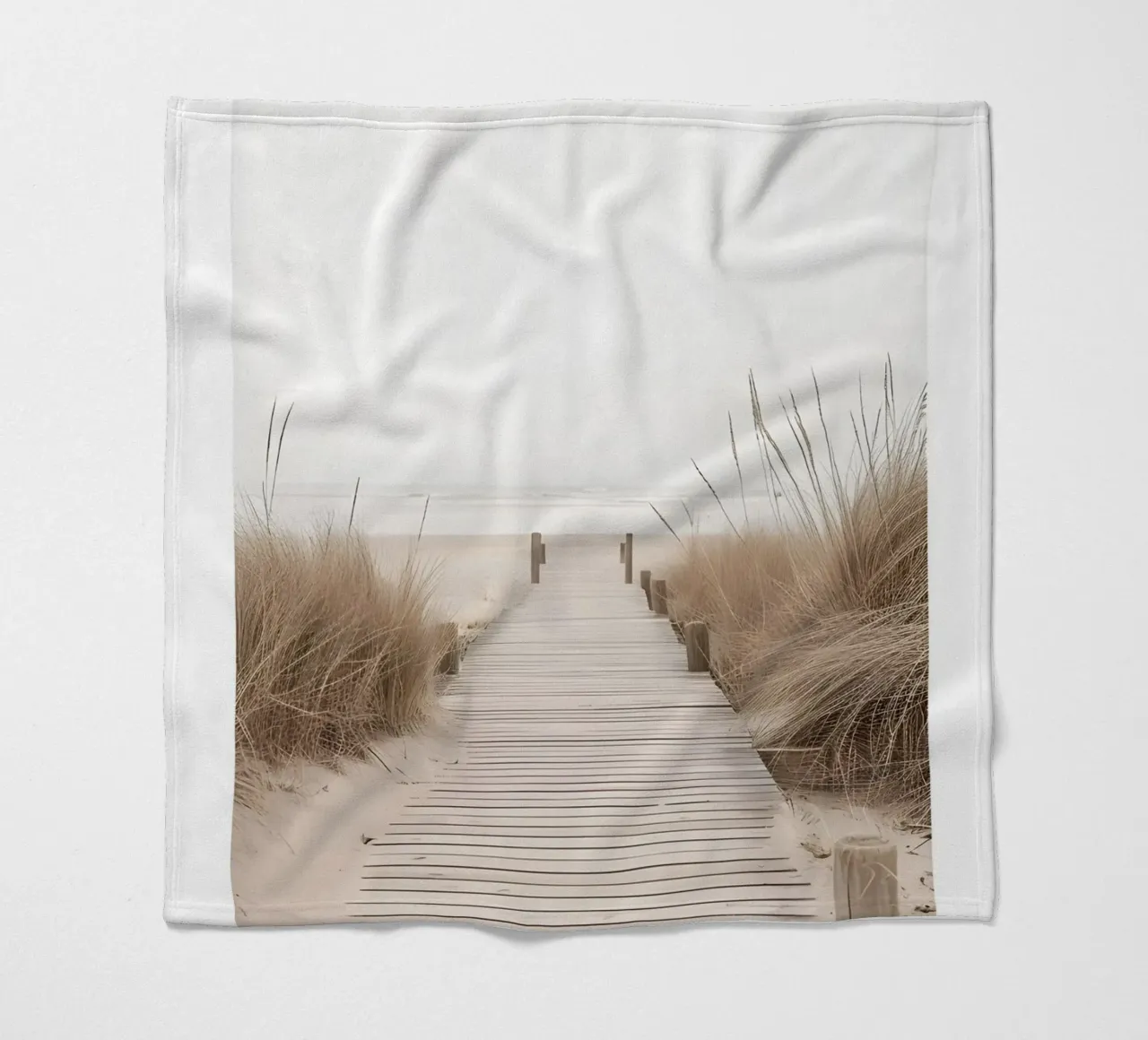Serene Beach Boardwalk Print - Minimalist Coastal Path fleece blanket by ClubArt
