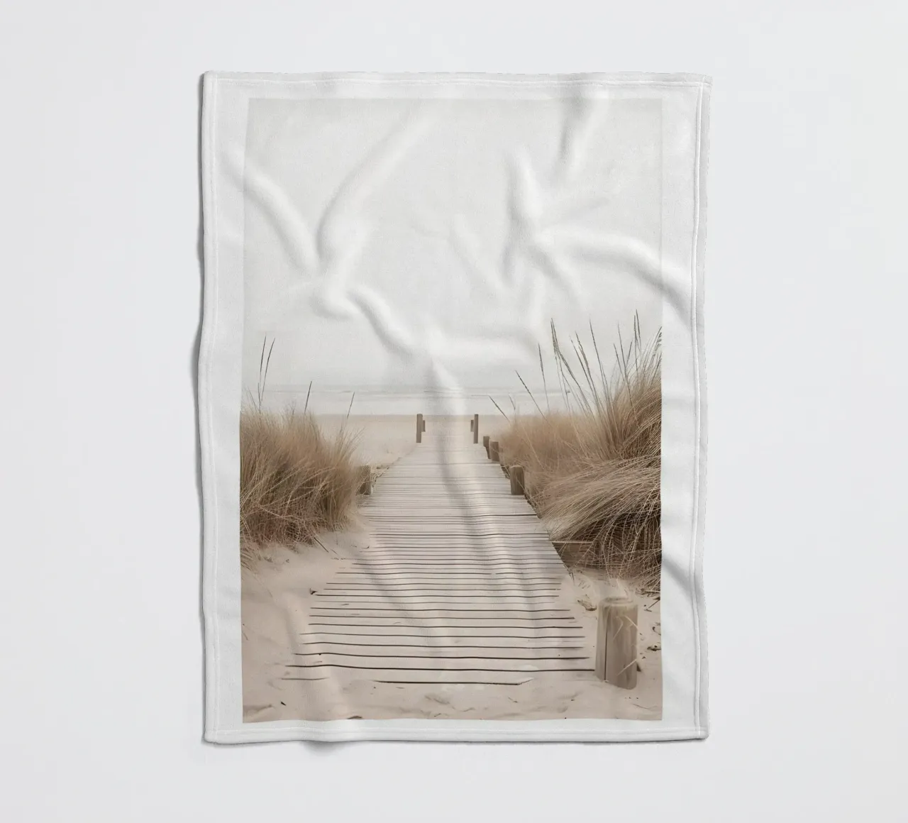 Serene Beach Boardwalk Print - Minimalist Coastal Path fleece blanket by ClubArt