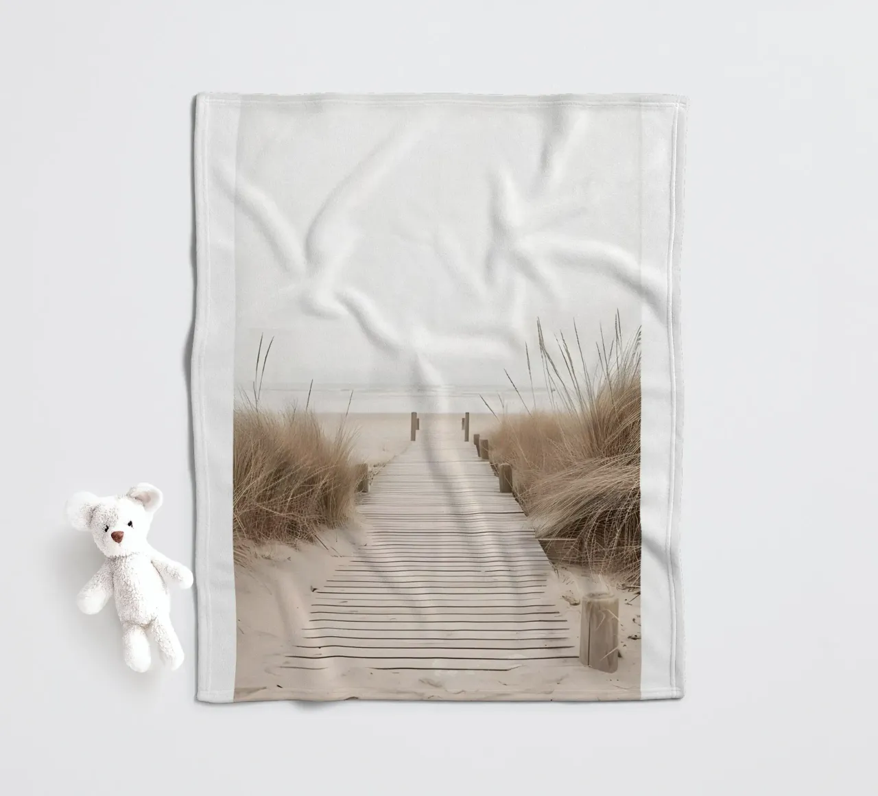 Serene Beach Boardwalk Print - Minimalist Coastal Path fleece blanket by ClubArt