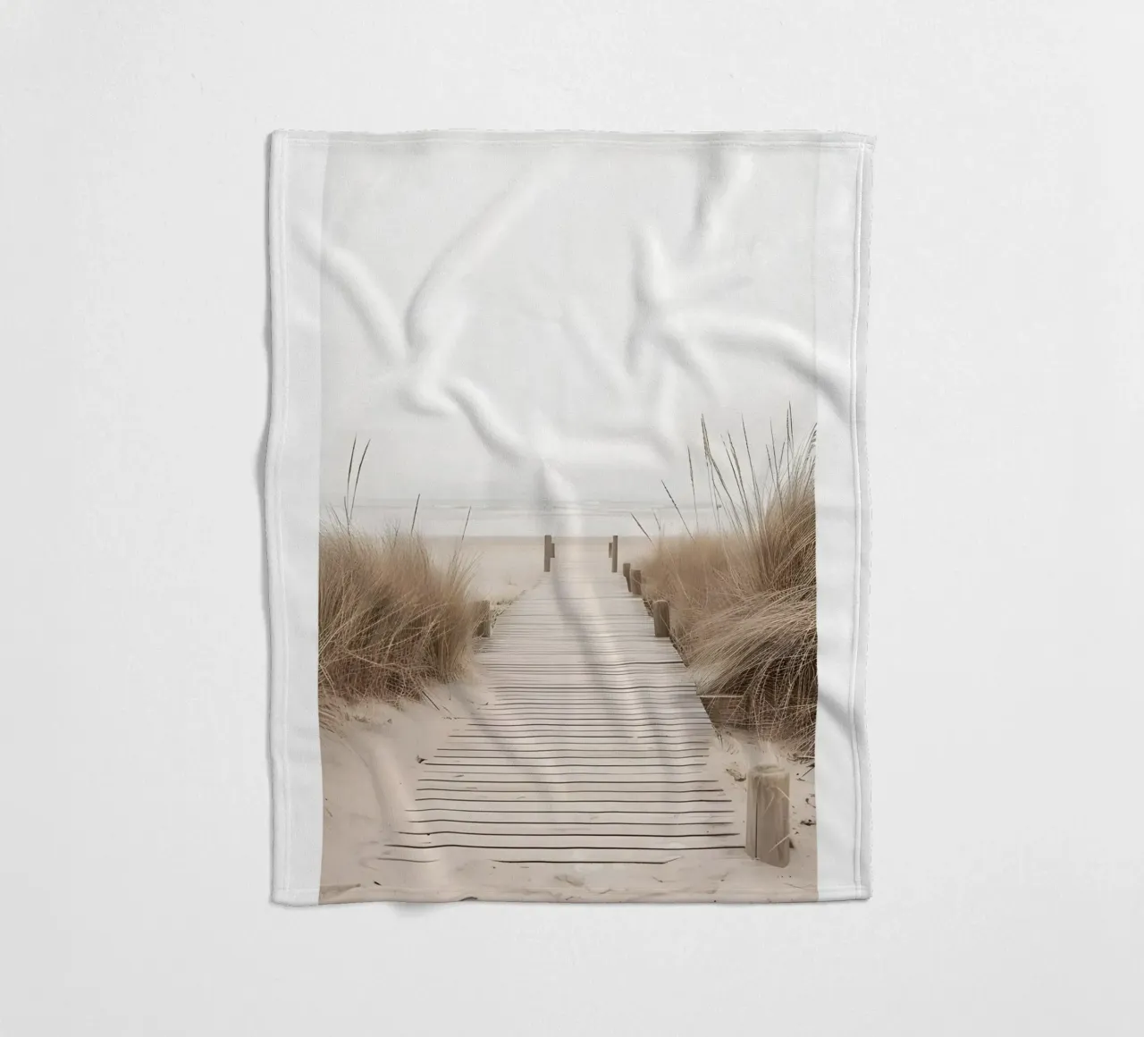 Serene Beach Boardwalk Print - Minimalist Coastal Path fleece blanket by ClubArt