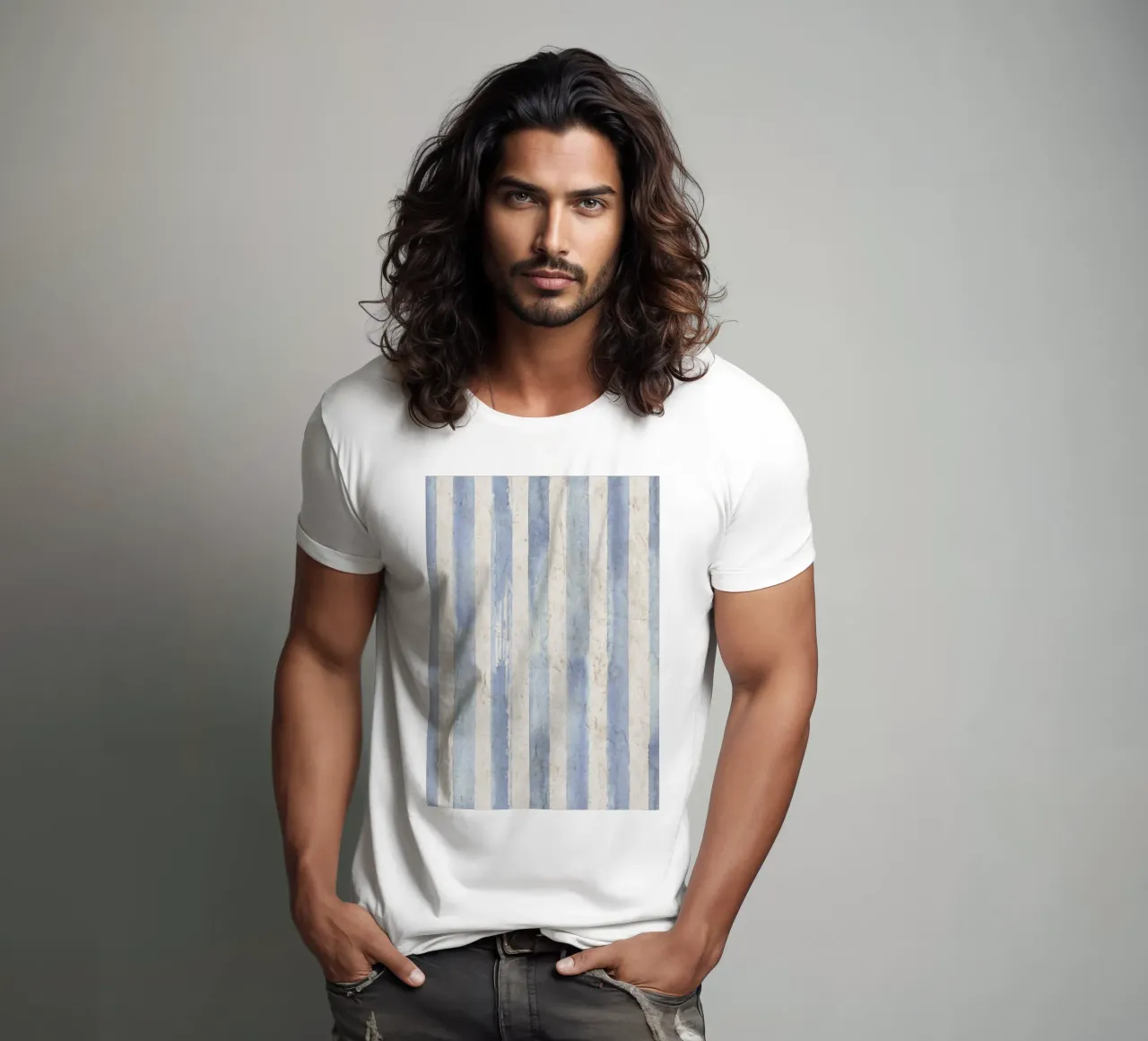 Stampa a righe bianche e blu invecchiate - Coastal Vintage t-shirt da ClubArt