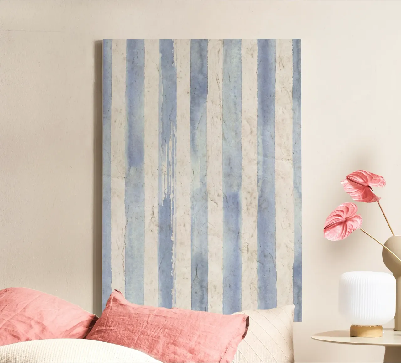 Blauwe en witte krijtstreepprint - Coastal Vintage canvas met Baklijst van ClubArt