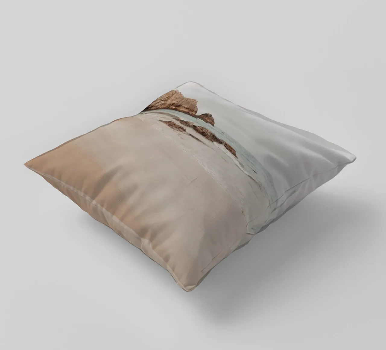 Misty Coastal Beach with Rocks - Serene Seascape Art decorative cushion by ClubArt