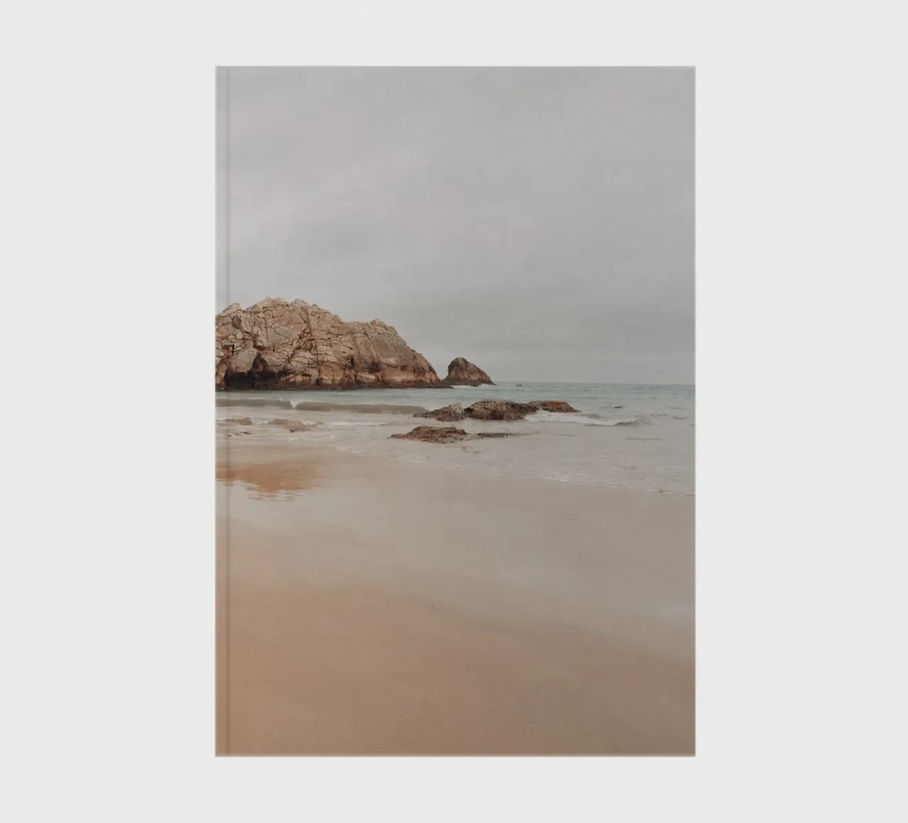 Misty Coastal Beach with Rocks - Serene Seascape Art notebook by ClubArt