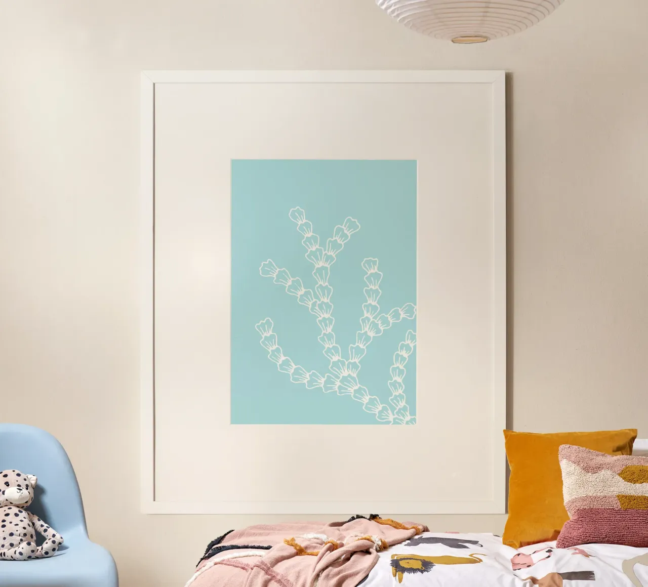 Stampa di rami di alghe stilizzate - Arte dell'oceano blu chiaro poster con telaio in alluminio da ClubArt