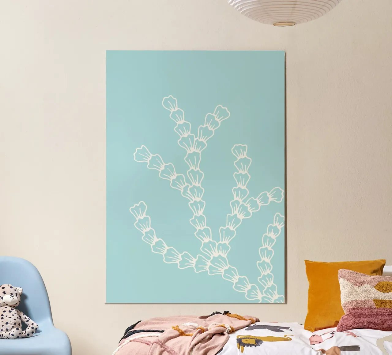 Stampa di rami di alghe stilizzate - Arte dell'oceano blu chiaro poster con telaio in alluminio da ClubArt