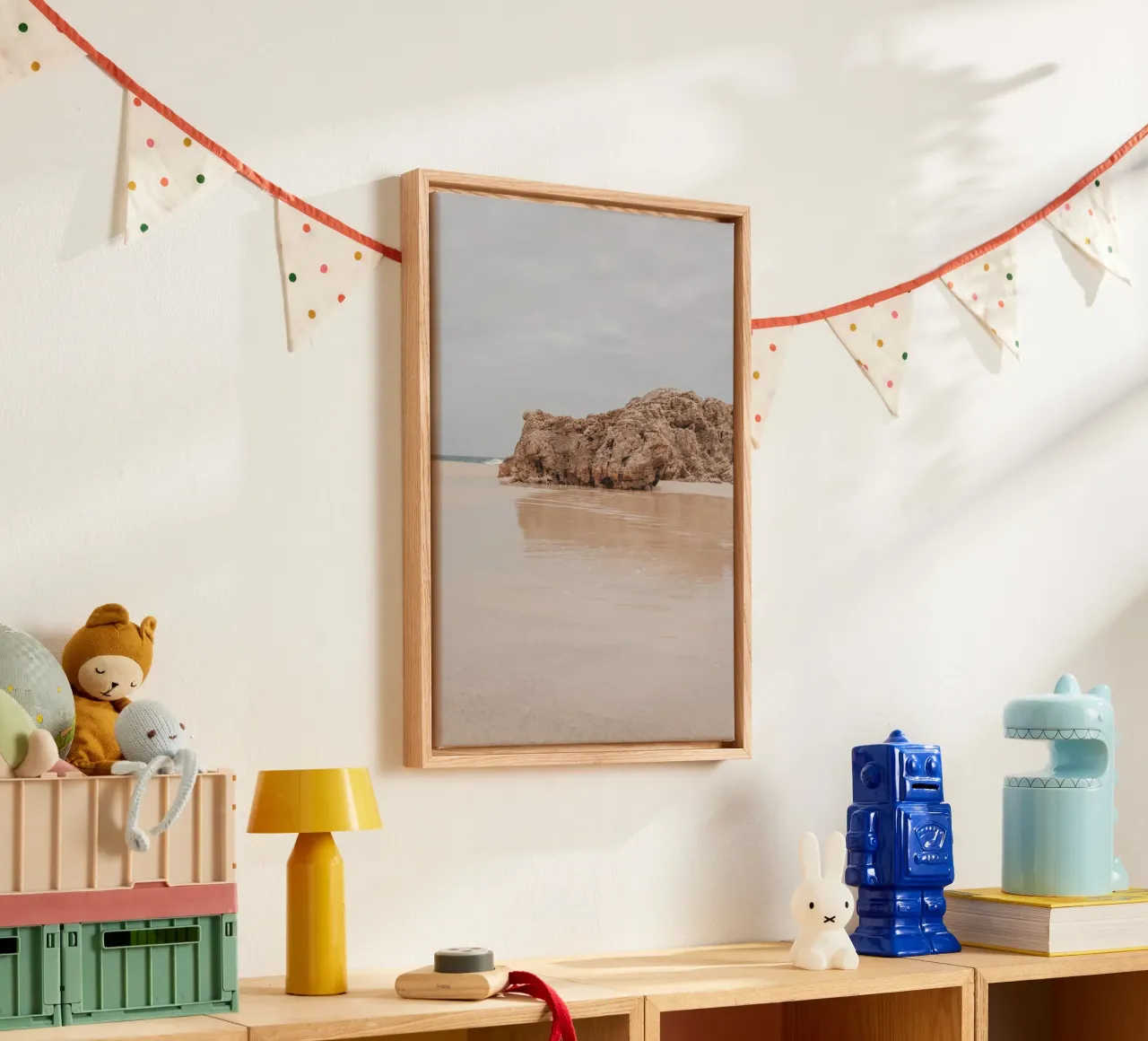 Deserted Beach with Cliff - Minimalist Coastal Art canvas with Floater frame by ClubArt