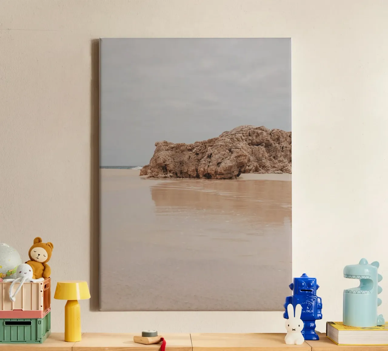 Deserted Beach with Cliff - Minimalist Coastal Art canvas with Floater frame by ClubArt