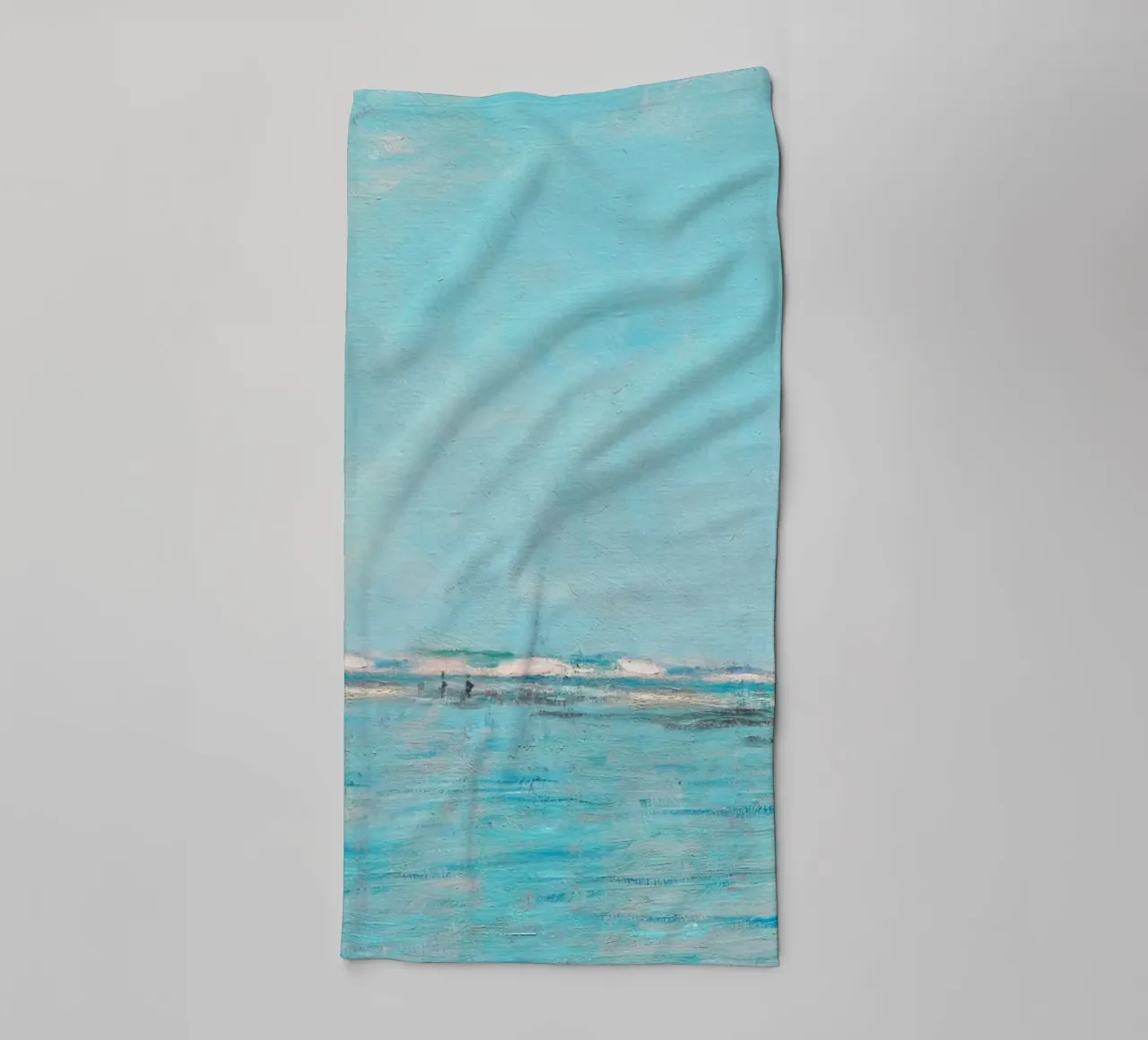 Turquoise Sea with Distant Figures - Impressionist Coast towel by ClubArt