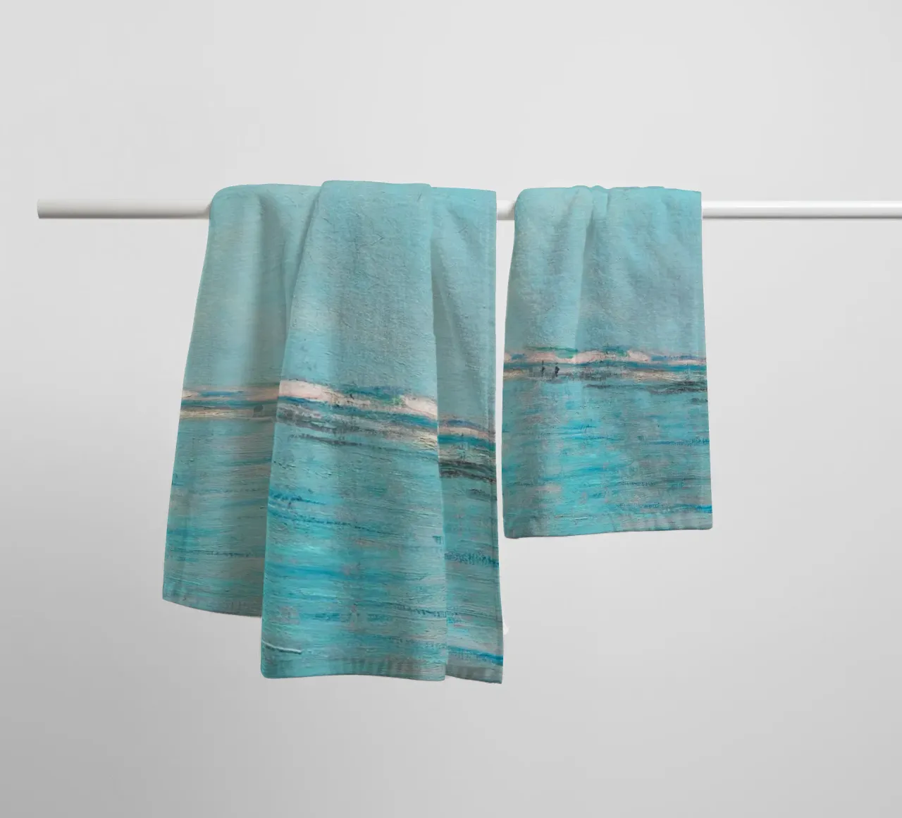Turquoise Sea with Distant Figures - Impressionist Coast towel by ClubArt