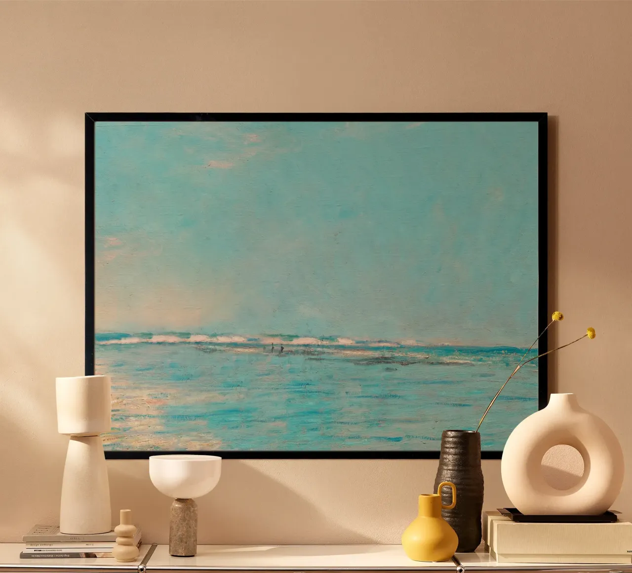 Turquoise Sea with Distant Figures - Impressionist Coast hahnemühle by ClubArt