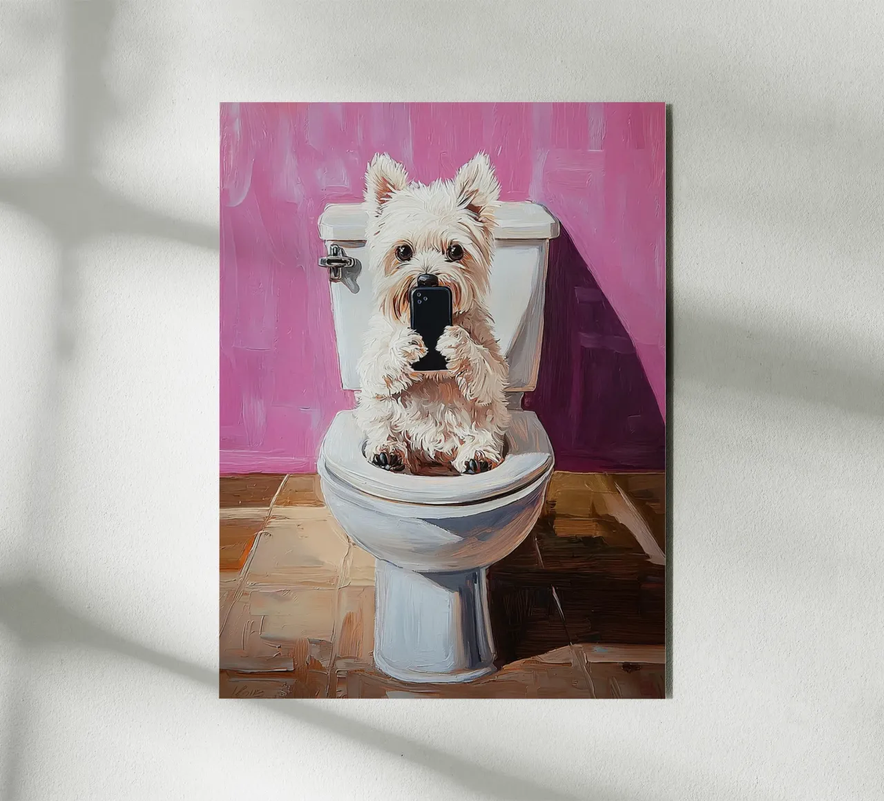 Divertimento al cellulare con il cane alluminio dibond da Carinaprint