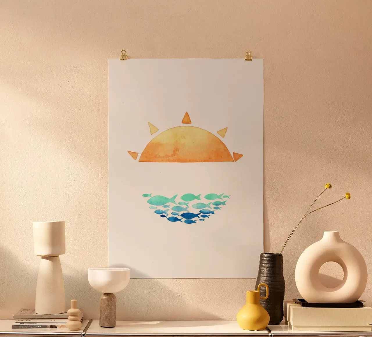Arte scolastica del pesce all'alba e al tramonto - Stampa acquerello oceano poster da ClubArt