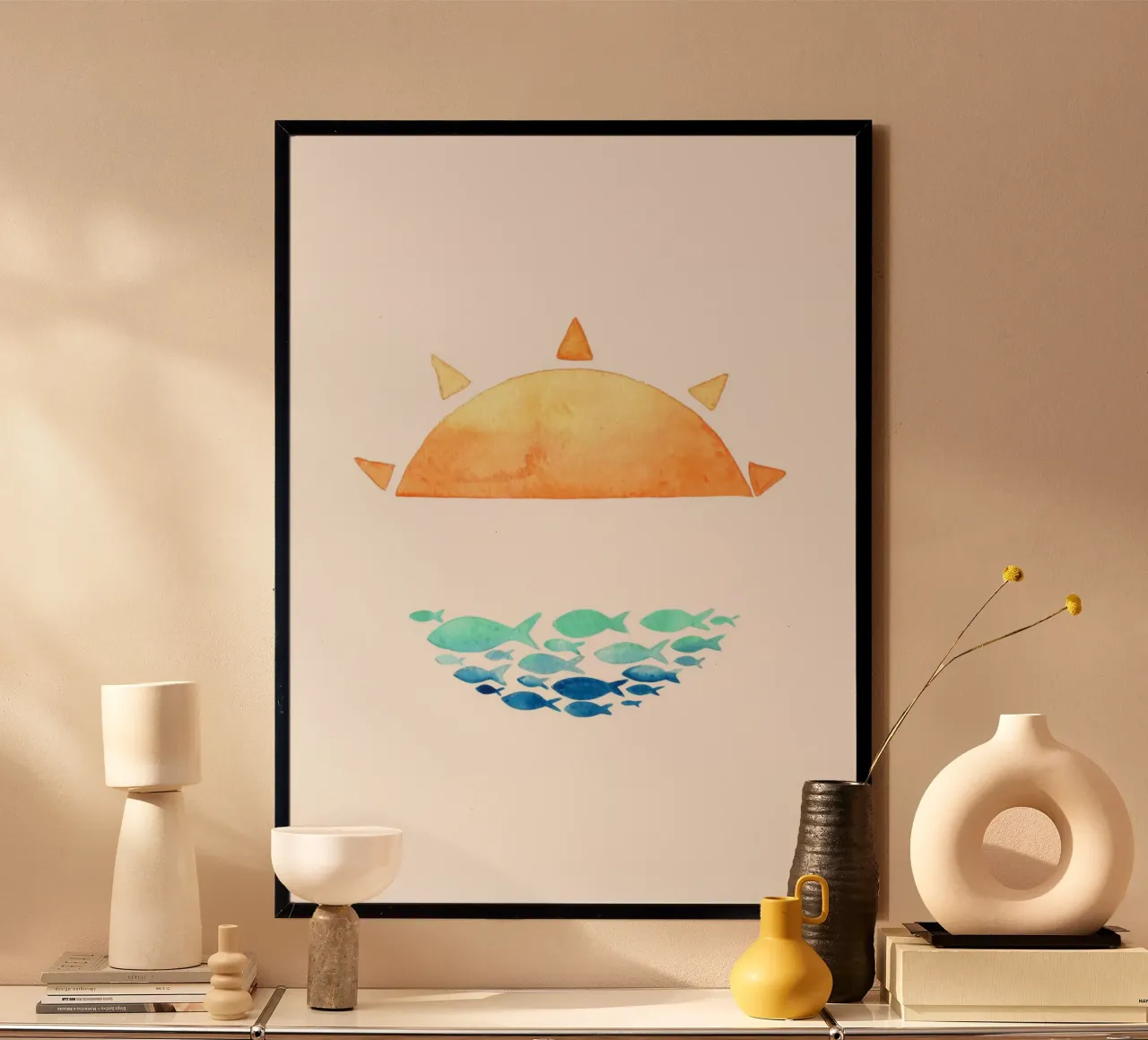 Arte scolastica del pesce all'alba e al tramonto - Stampa acquerello oceano poster da ClubArt