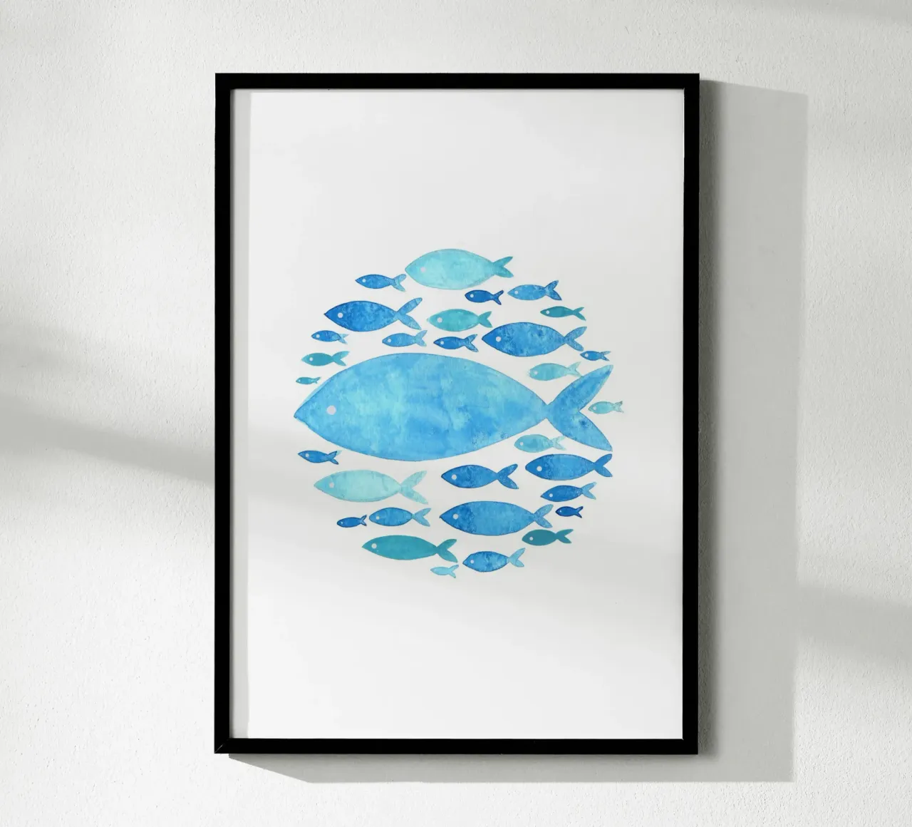 Blauer Fisch Schule Aquarell - Ozean Leben Kunstdruck Poster von ClubArt