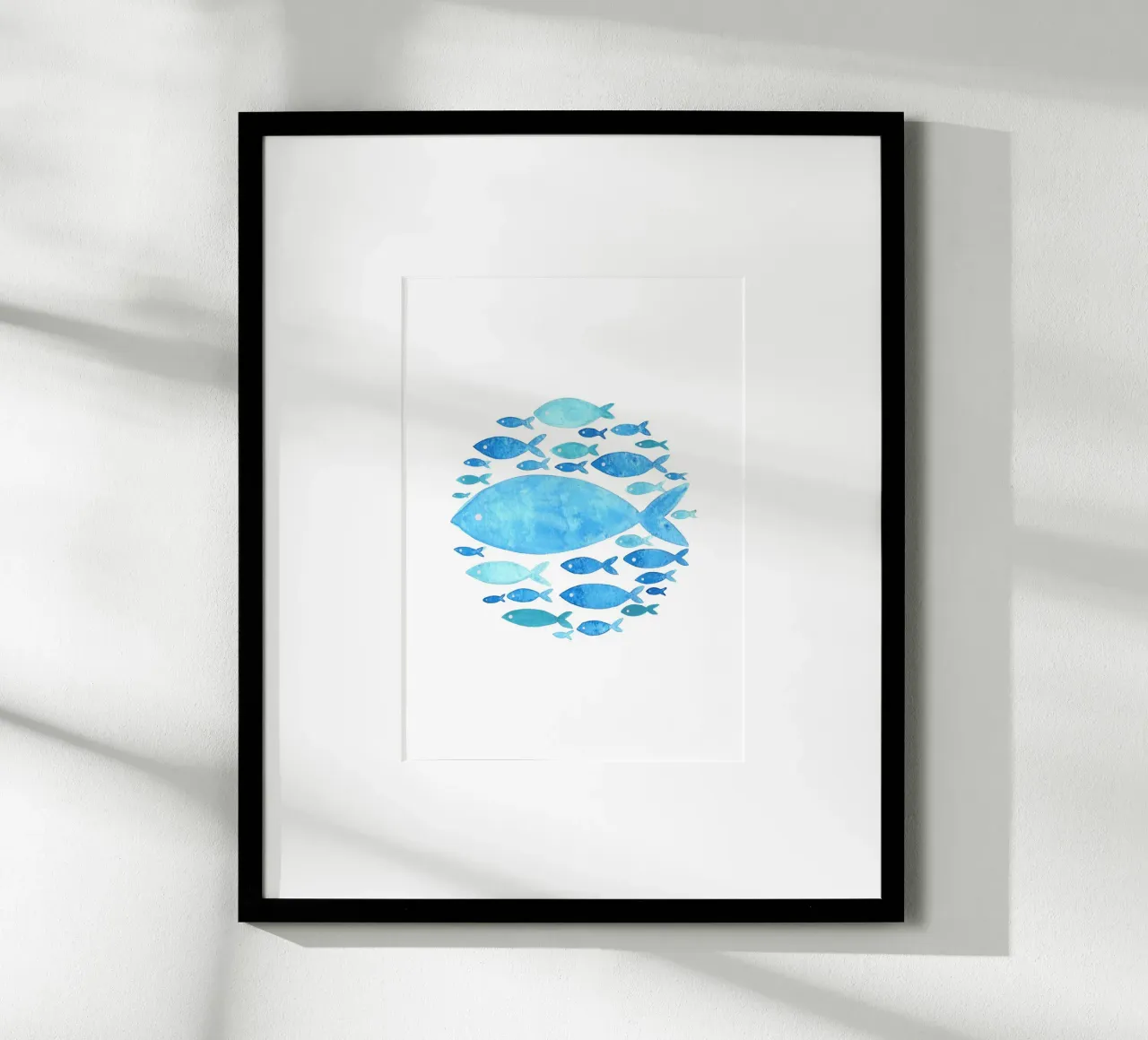 Blauer Fisch Schule Aquarell - Ozean Leben Kunstdruck Poster von ClubArt