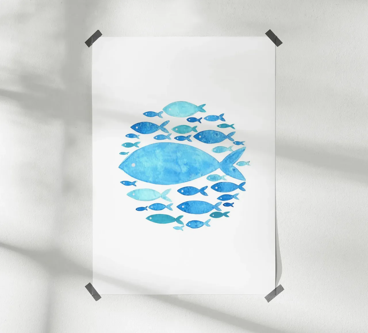 Blauer Fisch Schule Aquarell - Ozean Leben Kunstdruck Poster von ClubArt
