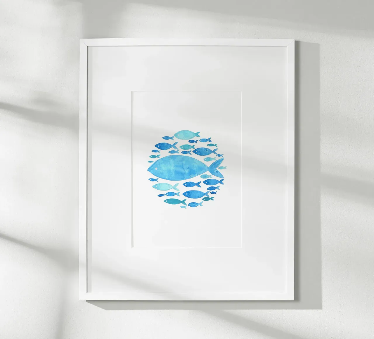 Blauer Fisch Schule Aquarell - Ozean Leben Kunstdruck Poster von ClubArt