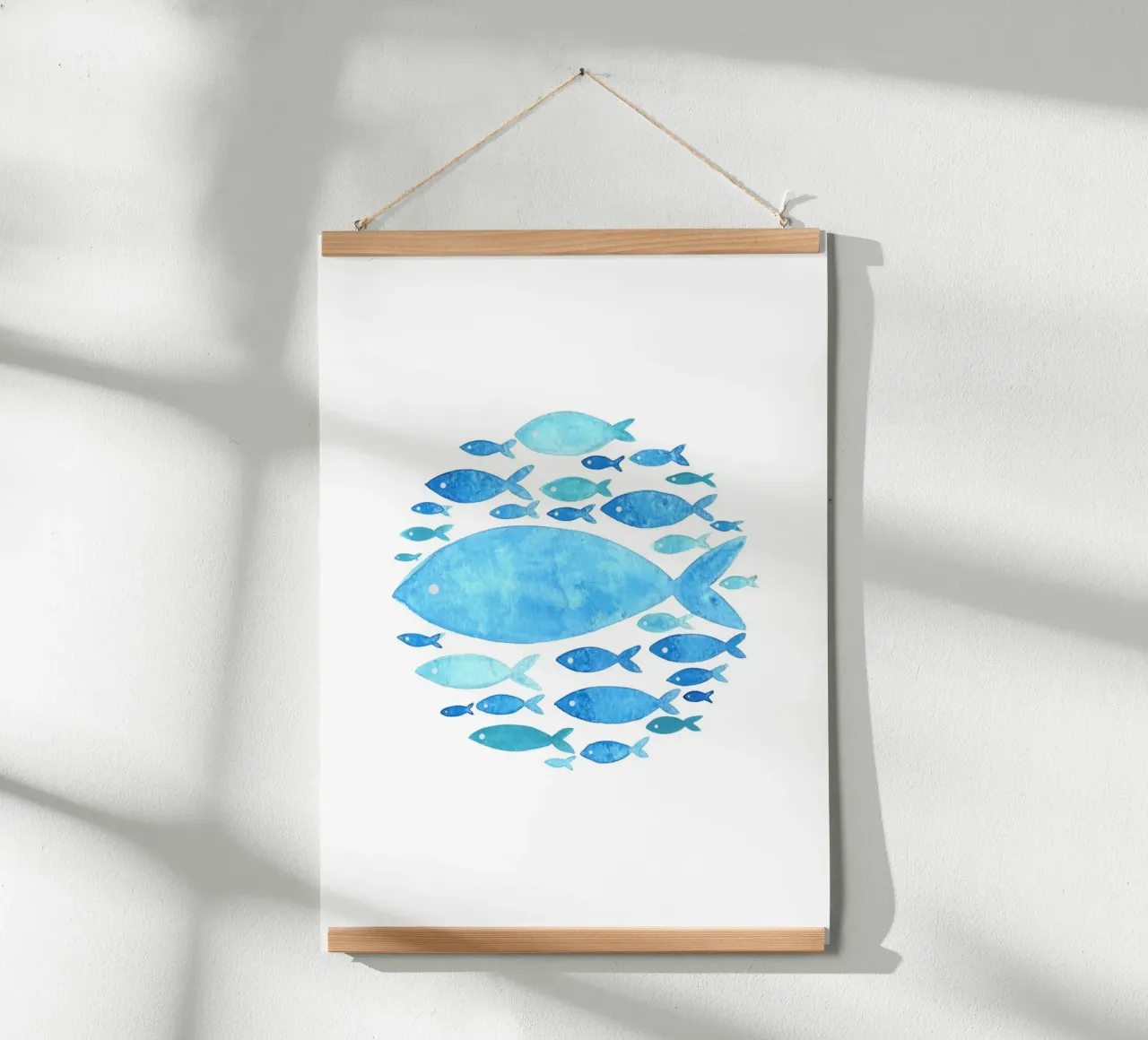 Blauer Fisch Schule Aquarell - Ozean Leben Kunstdruck Poster von ClubArt