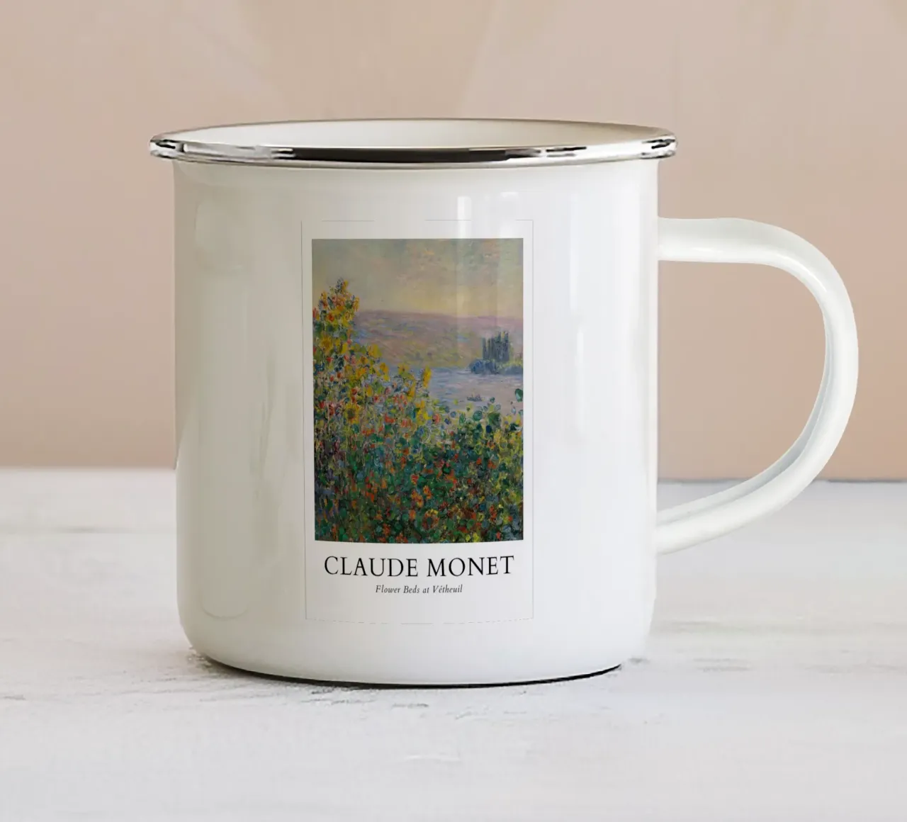 Le aiuole di Vétheuil di Monet - Paesaggio impressionista tazza in smalto da ClubArt